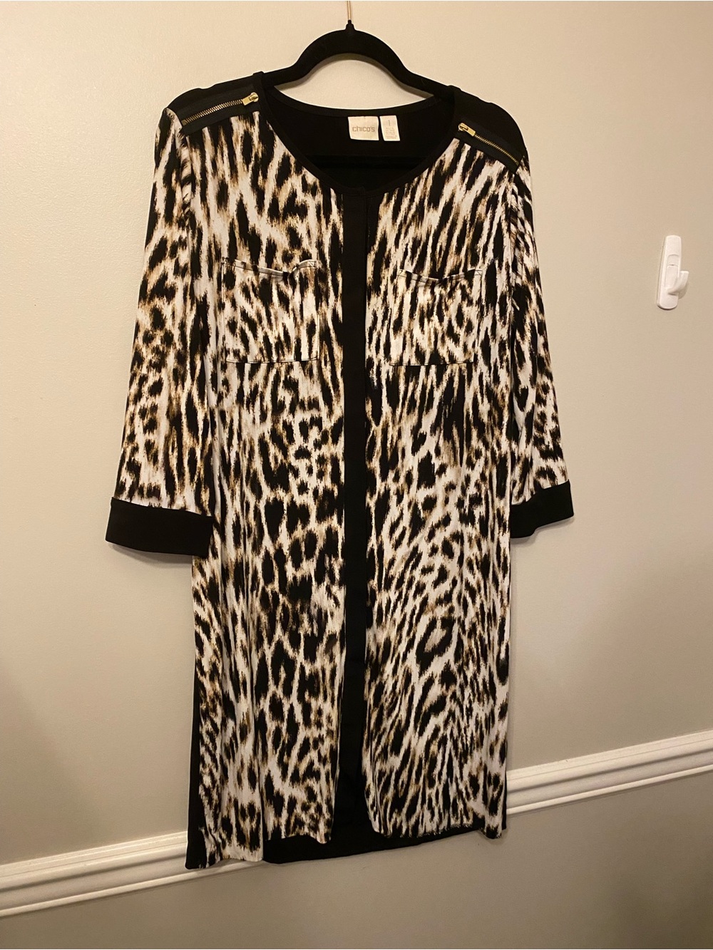 Chico's Black Crewneck Dress with Trim